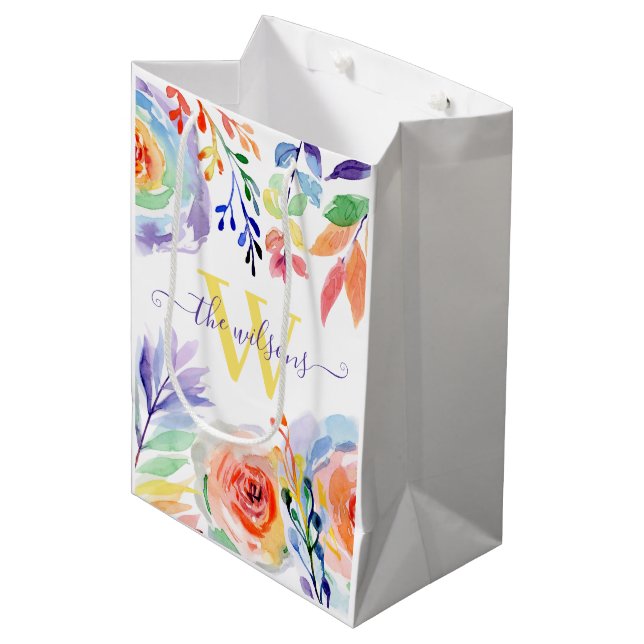 Monogrammed Photo Watercolor Gift Bag (Front Angled)