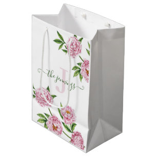 Monogrammed Photo Watercolor Pink Peony Gift Bag