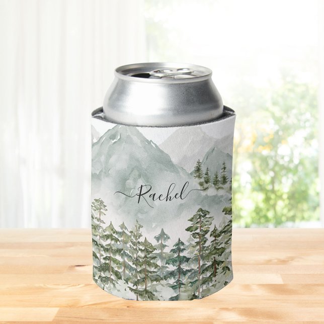 Monogrammed Pine Forest and Mountains Can Cooler (In situ)