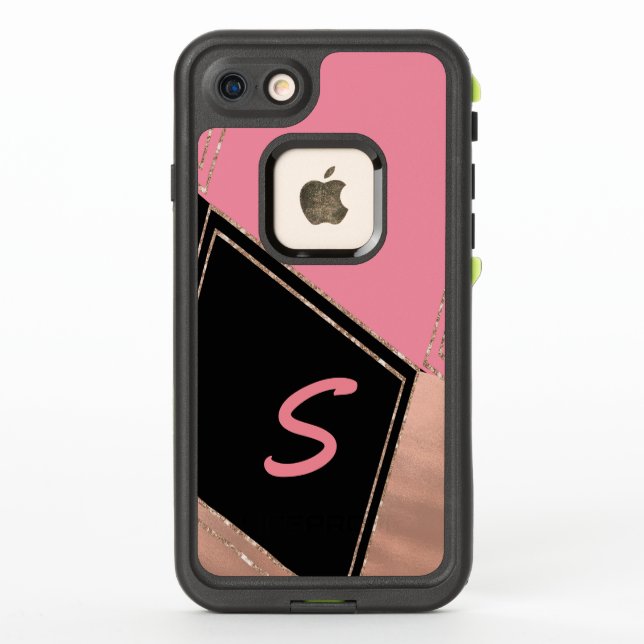 Monogrammed Pink and Black LifeProof iPhone 7 Case (Back)