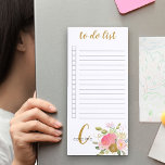 Monogrammed Pink and Gold Flowers To Do List Magnetic Notepad<br><div class="desc">Pretty magnetic notepad to personalise with your monogram. The template is set up for you to add your name and initial (but you can leave either section blank if you prefer to just have one or the other). This feminine design has pink and gold flowers with foliage and bouncy hand...</div>