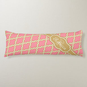 Monogrammed Pink and Gold Lattice Pattern Body Cushion