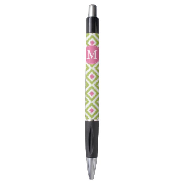 Monogrammed Pink and Green Diamonds Ikat Pattern (Front Vertical)