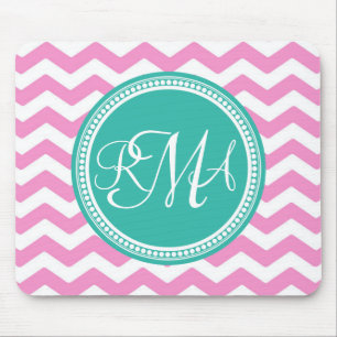 Monogrammed Pink and Teal Chevron Custom Mouse Pad