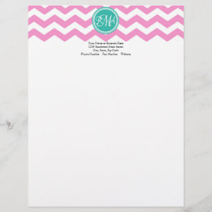 Monogrammed Pink and Teal Chevron Custom Personalised Letterhead