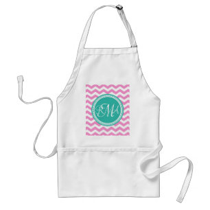 Monogrammed Pink and Teal Chevron Custom Standard Apron