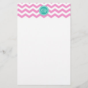 Monogrammed Pink and Teal Chevron Custom Stationery