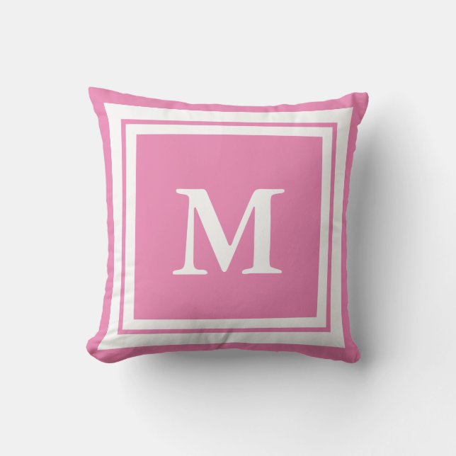 Monogrammed Pink and White Cushion (Front)