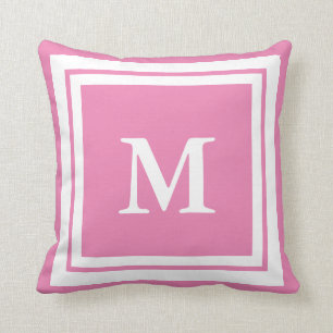 Monogrammed Pink and White Cushion