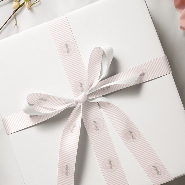 Monogrammed Pink and White Striped Grosgrain Ribbon (Cute Gender Neutral Monogram and Name Ribbon for Kids. Pastel Pink and White Stripes. )