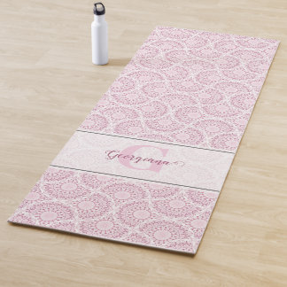 Monogrammed Pink Art Deco Confetti Lace Mandala Yoga Mat