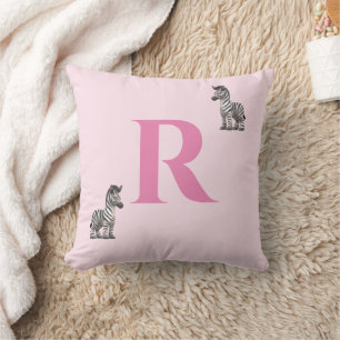 Monogrammed Pink Baby Zebra Themed Cushion