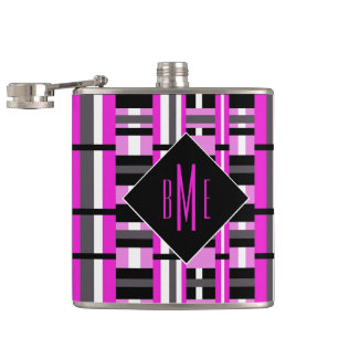 Monogrammed Pink & Black Plaid Hip Flask