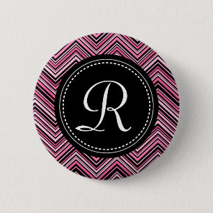 Monogrammed Pink Black Tribal Chevron Pattern 6 Cm Round Badge