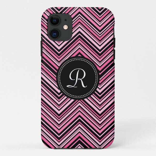 Monogrammed Pink Black Tribal Chevron Pattern Case-Mate iPhone Case (Back)