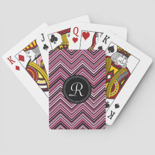 Monogrammed Pink Black Tribal Chevron Pattern Playing Cards
