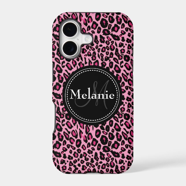Monogrammed Pink Black White Leopard Pattern (Back)