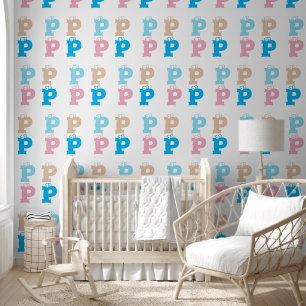 Monogrammed Pink Blue Gold Kids Colourful Pattern Wallpaper