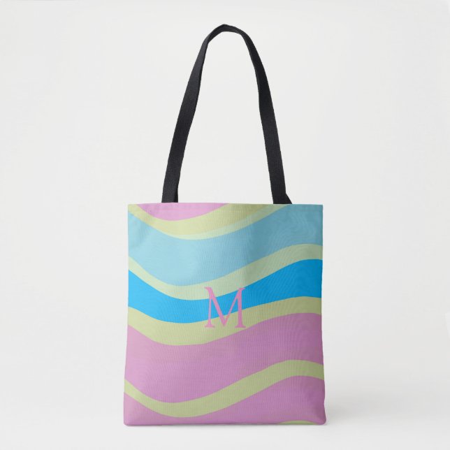 Monogrammed Pink Blue Yellow Modern Design  Tote Bag (Front)