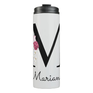 Monogrammed Pink Boho Floral Initial M Thermal Tumbler