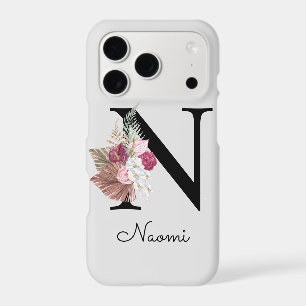 Monogrammed Pink Boho Floral Initial N