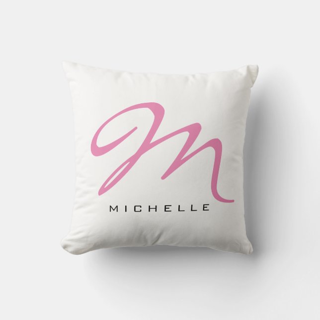 Monogrammed Pink Calligraphy Your Name Cushion (Front)