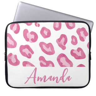 Monogrammed Pink Cheetah Print  Laptop Sleeve