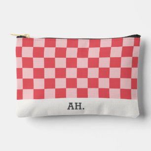 Monogrammed Pink Chequerboard Accessory Pouch
