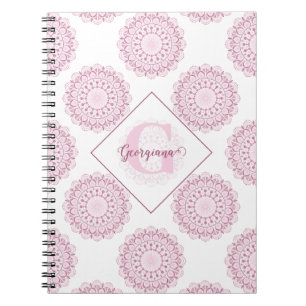 Monogrammed Pink Confetti Lace Polka Dot Mandala Notebook