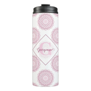Monogrammed Pink Confetti Lace Polka Dot Mandala Thermal Tumbler