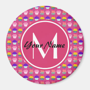 Monogrammed Pink Cupcakes, Personalised Name Magnet