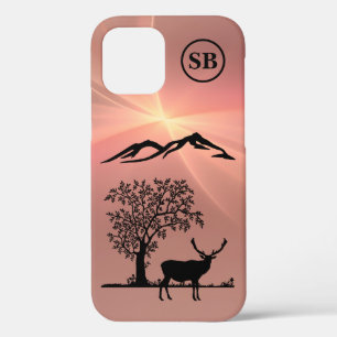 Monogrammed Pink Deer Apple iPhone 12 Case