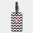 Monogrammed Pink Flamingo + Black Chevron
