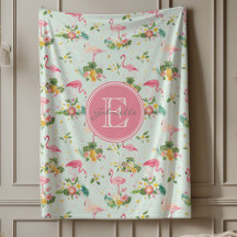 Monogrammed Pink Flamingos Tropical Plants Pattern