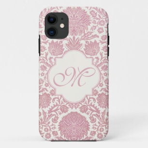 Monogrammed Pink Floral Damask iPhone 11 Case