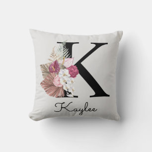 Monogrammed Pink Floral Initial K Cushion