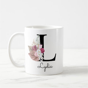 Monogrammed Pink Floral Initial L Coffee Mug