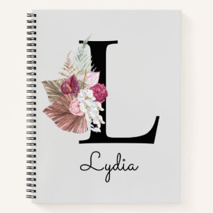 Monogrammed Pink Floral Initial L Notebook