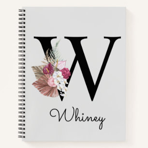 Monogrammed Pink Floral Initial W Notebook