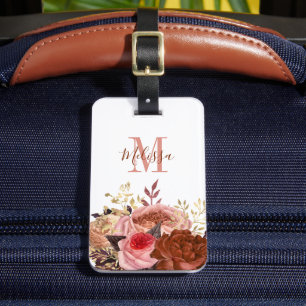 Monogrammed Pink Floral  Luggage Tag
