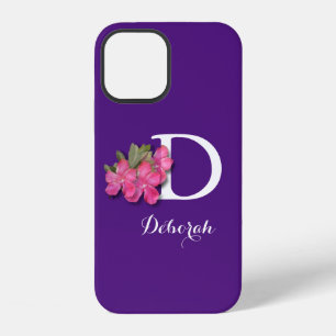 Monogrammed Pink Flower Purple iPhone 12 Case
