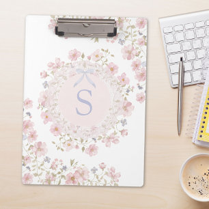 Monogrammed Pink Flowers and Lace Floral Clipboard