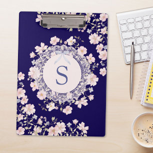 Monogrammed Pink Flowers and Lace Floral Clipboard