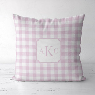 Monogrammed Pink Gingham Check  Cushion
