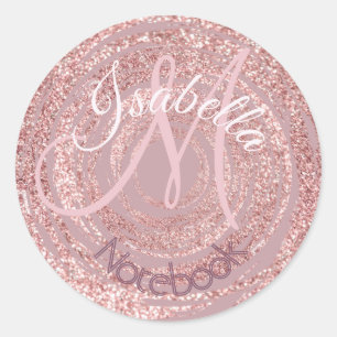 Monogrammed Pink Glitter Dot  Classic Round Sticker
