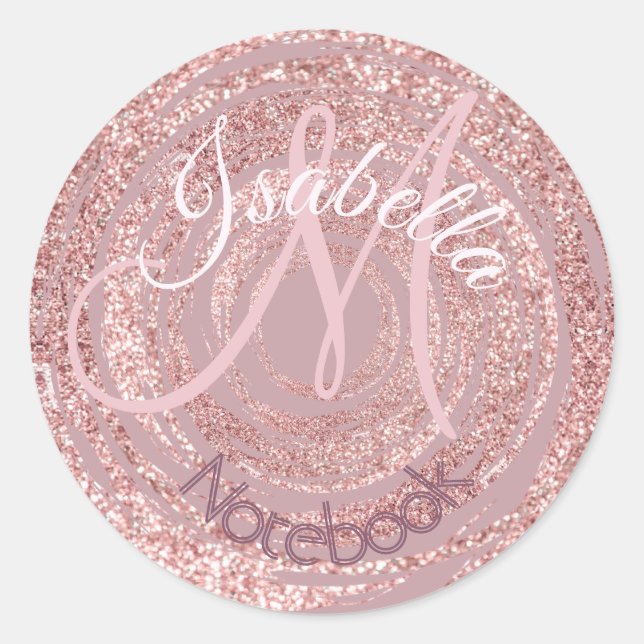 Monogrammed Pink Glitter Dot  Classic Round Sticker (Front)