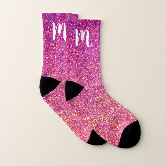 Monogrammed Pink Gold Glitter Sparkle Bling Girly Socks (Pair)