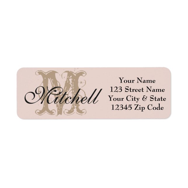 Monogrammed Pink gold return address labels (Front)