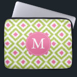 Monogrammed Pink Green Diamond Ikat Pattern Laptop Sleeve<br><div class="desc">Stylish and chic design features a colourful and trendy diamonds ikat pattern and can be personalised with your monogram,  initial,  name,  or any text of your choice for a perfect custom gift!</div>