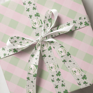 Monogrammed Pink & Green Lucky Baby Shamrocks Grosgrain Ribbon